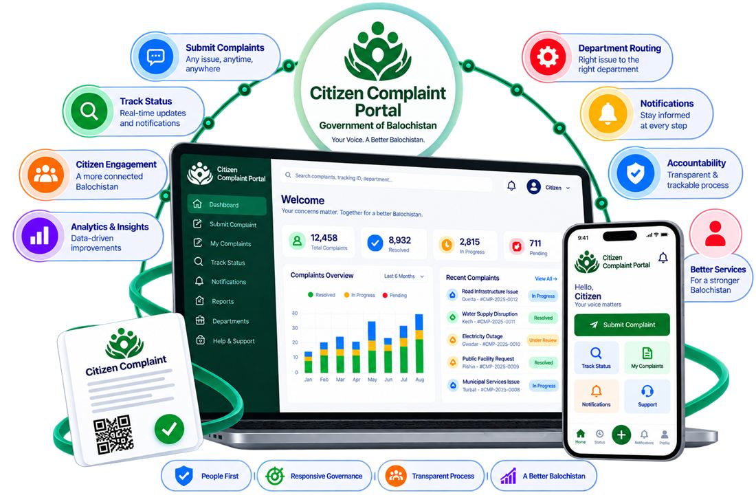 Complaint Portal dashboard for public sector citizen services